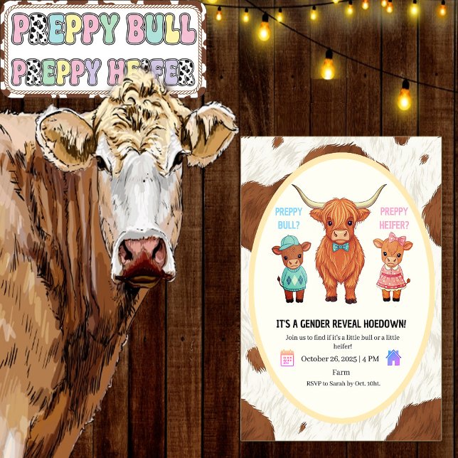 Preppy Bull or Heifer Gender Reveal Hoedown  Inbjudningar (Skapare uppladdad)