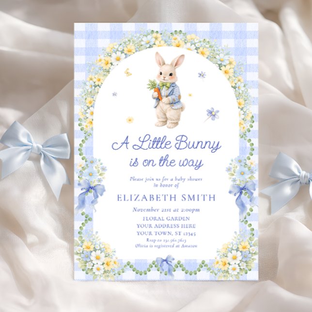 Preppy Bunny Floral Rabbit Gingham Boy Baby Shower Inbjudningar (Skapare uppladdad)