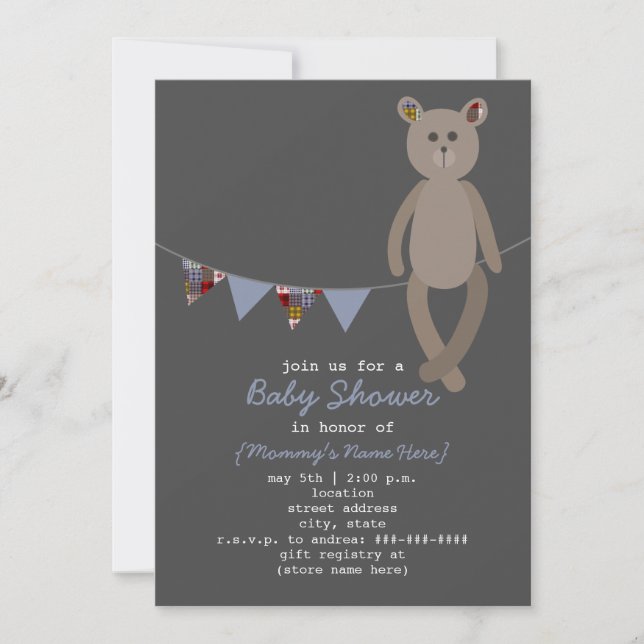 Preppy Bunting baby showerinbjudan för björn & för Inbjudningar (Framsida)