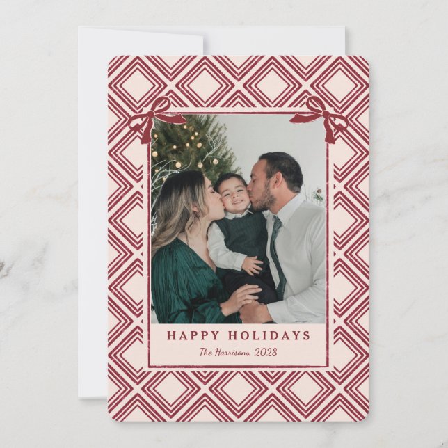 Preppy Burgundy Diamond Pattern Holiday Card (Framsida)