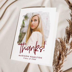 Preppy Burgundy Script Photo Studenten Tack Kort