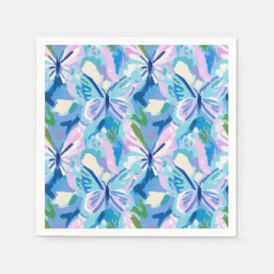 Preppy Butterflies Mönster Rosa Blue Grönt Pappersservett