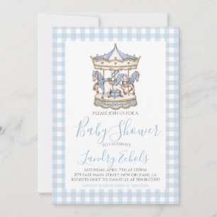 Preppy Carousel Blue Boy Baby Shower Inbjudningar