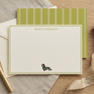 Preppy Chartreuse Randig Dachshund Brevpapper