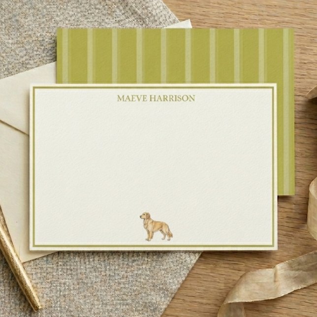 Preppy Chartreuse Randig Golden Retriever Brevpapper (Preppy Chartreuse Stripe Golden Retriever Stationery)