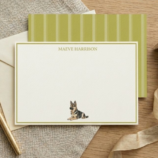 Preppy Chartreuse Randig Schäferhund Brevpapper (Preppy Chartreuse Stripe German Shepherd Stationery)