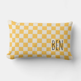 Preppy Check Modern Yellow White NAME Sweet Lumbarkudde