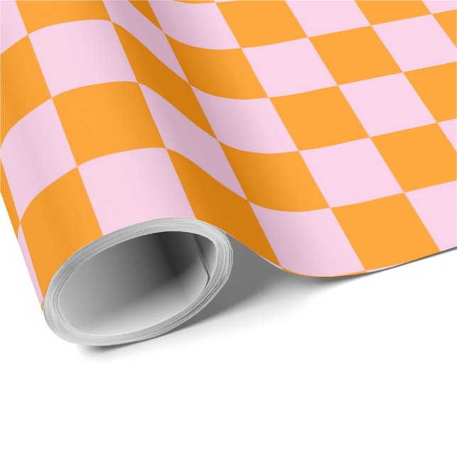 Preppy Check Rosa Orange Modern Presentpapper (Rullad Hörn)