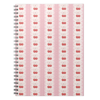 Preppy Cherry Stripes - Pink and Off White Anteckningsbok