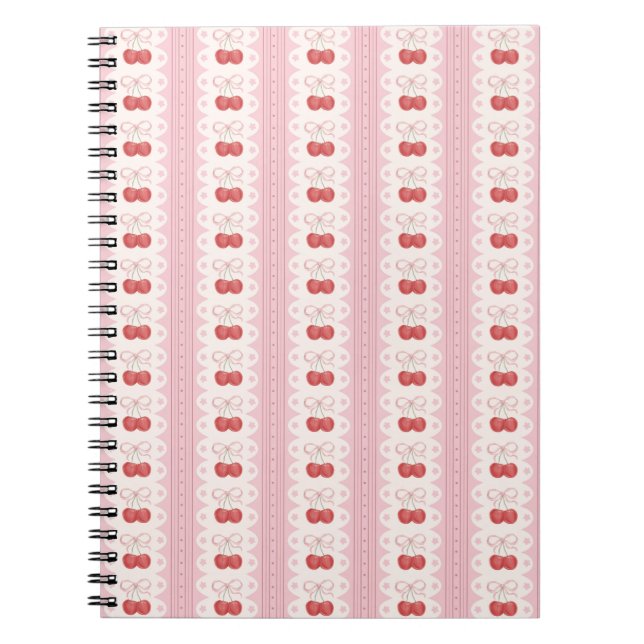 Preppy Cherry Stripes - Pink and Off White Anteckningsbok (Framsidan)