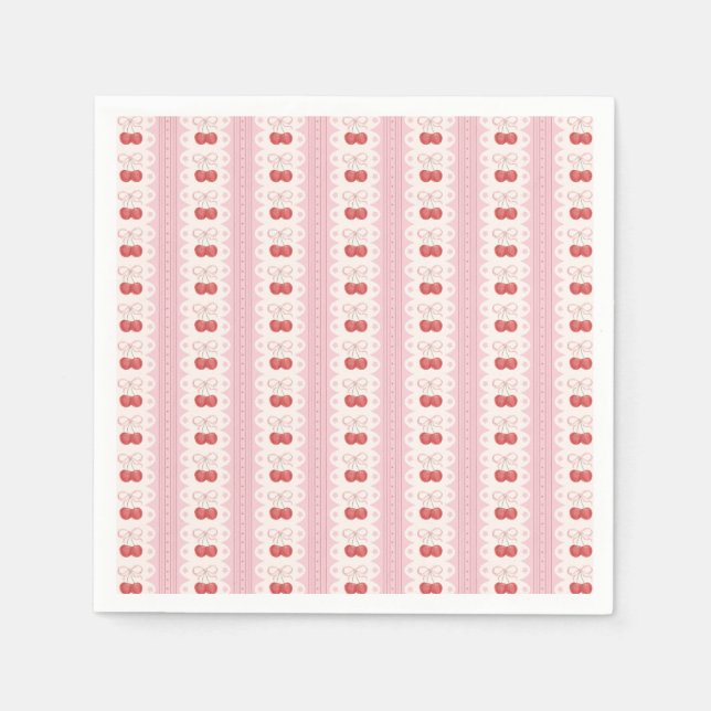 Preppy Cherry Stripes - Pink and Off White Pappersservett (Framsidan)