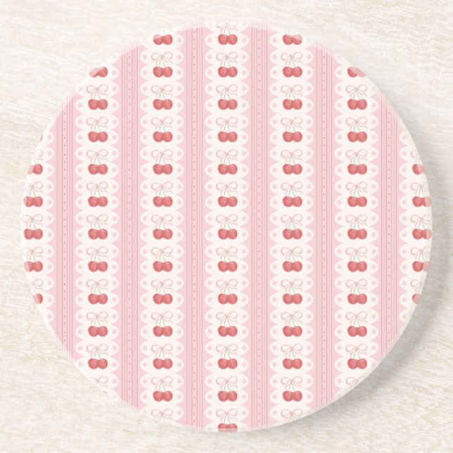 Preppy Cherry Stripes - Pink and Off White Underlägg (Framsidan)