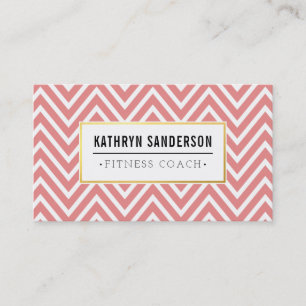 PREPPY CHEVRON mönster guld logotyp emblem i koral Visitkort
