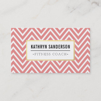 PREPPY CHEVRON mönster guld logotyp emblem i koral Visitkort