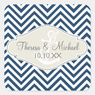 Preppy Chevron Rand Modern Nautical Anchor Fyrkantigt Klistermärke