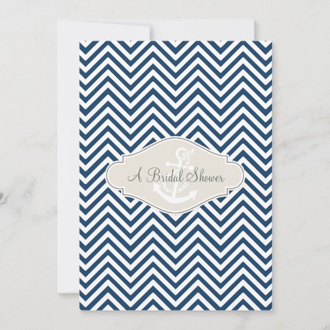 Preppy Chevron Rand Modern Nautical Anchor Inbjudningar (Framsida)