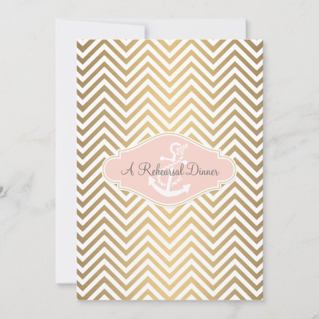  Preppy Chevron Rand Modern Nautical Anchor Inbjudningar (Framsida)