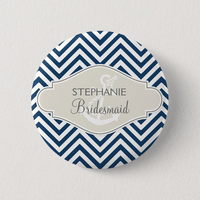Preppy Chevron Rand Modern Nautical Anchor Knapp (Framsida)