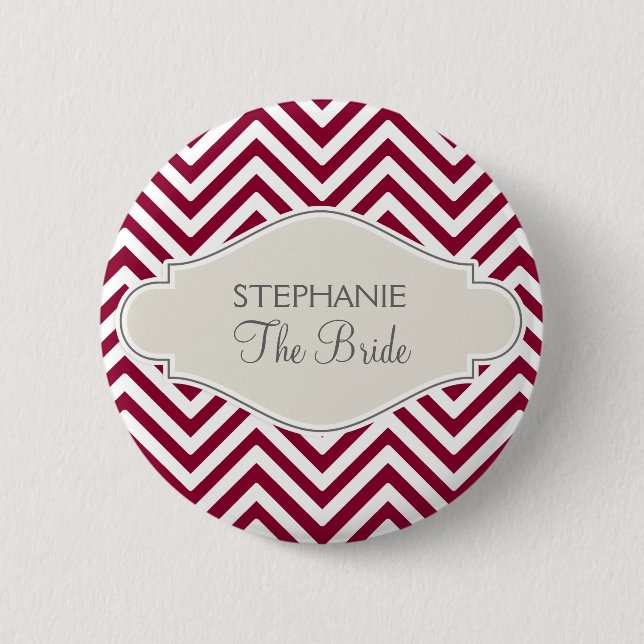 Preppy Chevron Rand Modern Red White Bride Namn Knapp (Framsida)