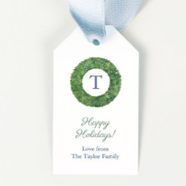 Preppy Chic Buxbomskrans Monogram Glad Jul Presentetikett