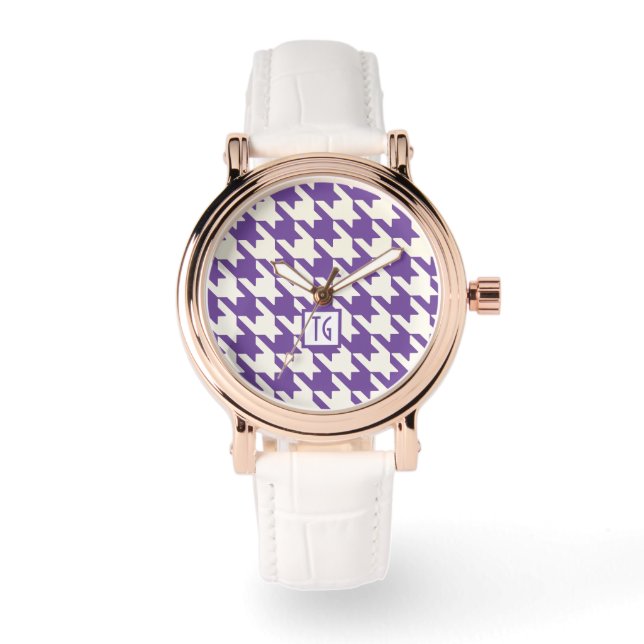 Preppy Chic Houndstooth Lila Monogram Armbandsur (Framsida)