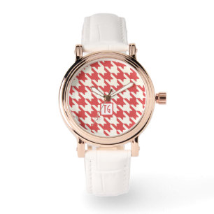 Preppy Chic Houndstooth Watermelon Monogram Armbandsur