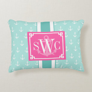 Preppy chic nautiskt ankrar personligmonogramen prydnadskudde