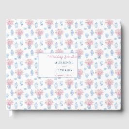 Preppy Chinese Burk Navy Blue and Rosa Bröllop Gue Gästböcker