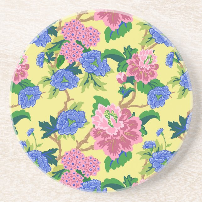 Preppy Chinoiserie Blommigt Vin Tumbler Underlägg (Framsidan)