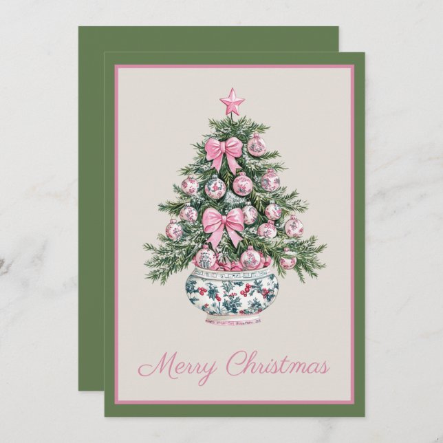 Preppy Chinoiserie Christmas Tree Gift Card Holder Julkort (Fram/baksida)