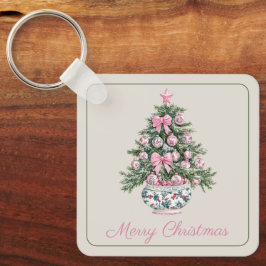 Preppy Chinoiserie Christmas Tree Personalized Nyckelring