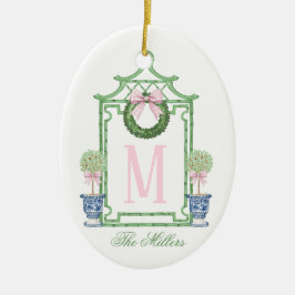 Preppy Chinoiserie jul Pagoda Monogram Julgransprydnad Keramik