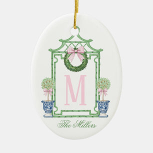 Preppy Chinoiserie jul Pagoda Monogram Julgransprydnad Keramik