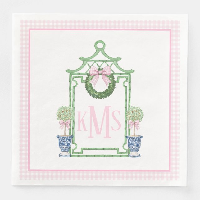 Preppy Chinoiserie jul Pagoda Monogram Pappersservett (Framsida)