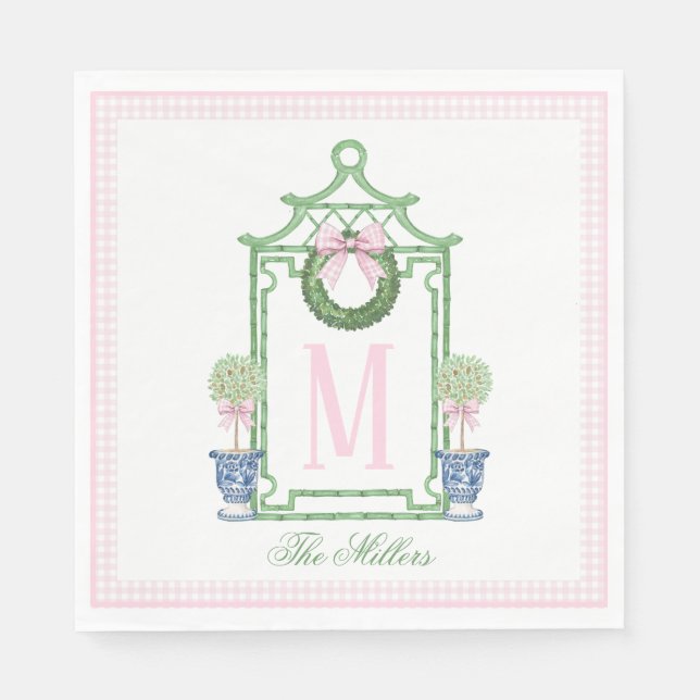 Preppy Chinoiserie jul Pagoda Monogram Pappersservett (Framsidan)