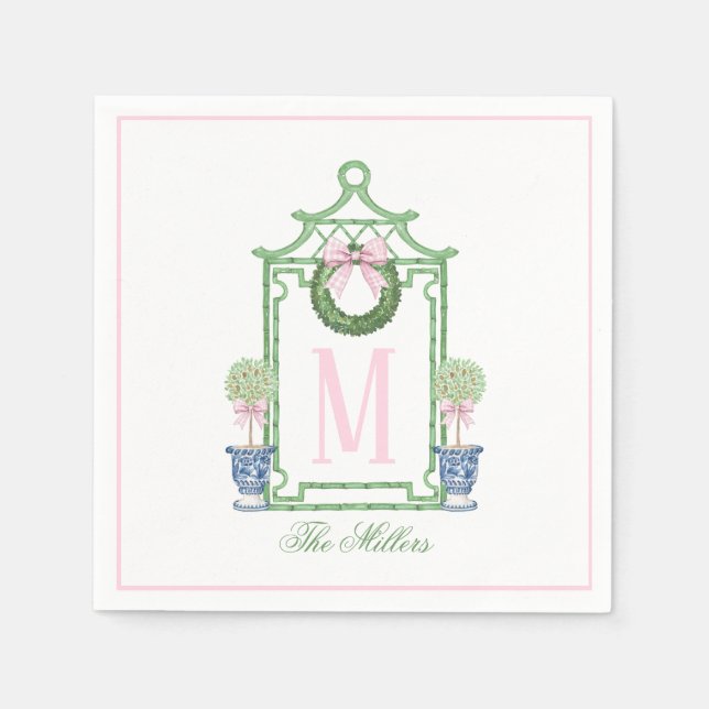 Preppy Chinoiserie jul Pagoda Monogram Pappersservett (Framsidan)