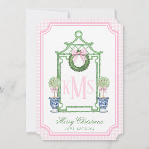 Preppy Chinoiserie jul Pagoda Monogram Photo Inbjudningar