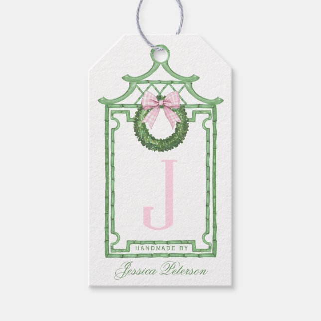Preppy Chinoiserie jul Pagoda Monogram Presentetikett (Framsidan)