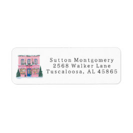 Preppy Chinoiserie Pink Christmas Village Address Returadress Etikett