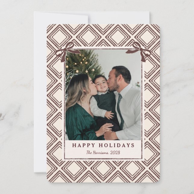 Preppy Chocolate Diamond Pattern Holiday Card (Framsida)
