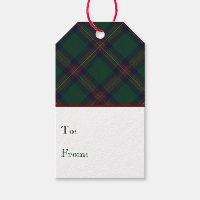 Preppy Christmas Dark Green Plaid Wrapping Paper Presentetikett (Framsidan)