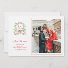 Preppy Christmas Leopard Crest Monogram Inbjudningar