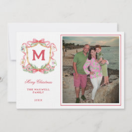 Preppy Christmas Mahjong | Monogram Photo Card Inbjudningar