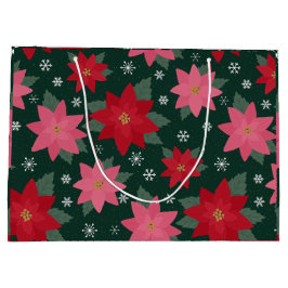 Preppy Christmas Poinsettias & Snowflake Gift Bag