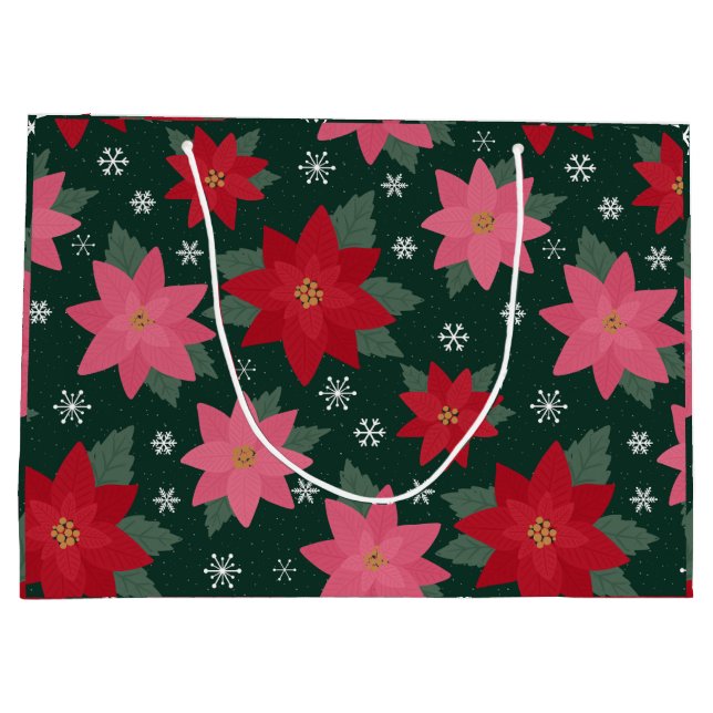Preppy Christmas Poinsettias & Snowflake Gift Bag (Baksidan)