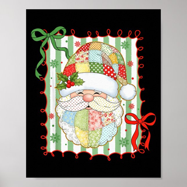 Preppy Christmas Santa Claus Patchwork Xmas Women  Poster (Framsidan)