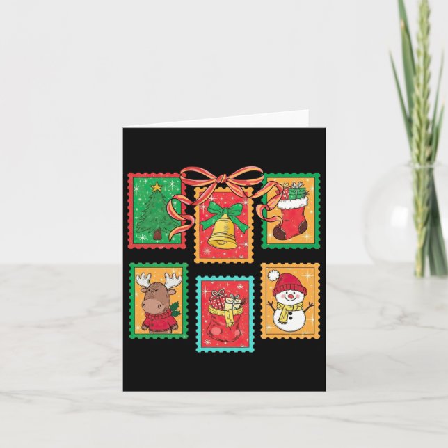 Preppy Christmas Stamps Coquette Bow Reindeer Xmas Kort (Framsida)