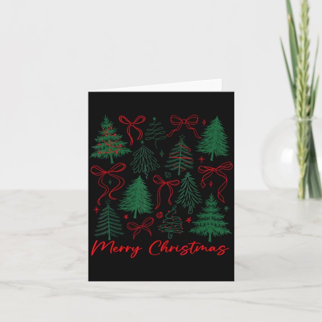Preppy Christmas Tree Merry Xmas Girly Coquette Ki Kort (Framsida)