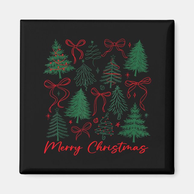 Preppy Christmas Tree Merry Xmas Girly Coquette Ki Magnet (Framsidan)