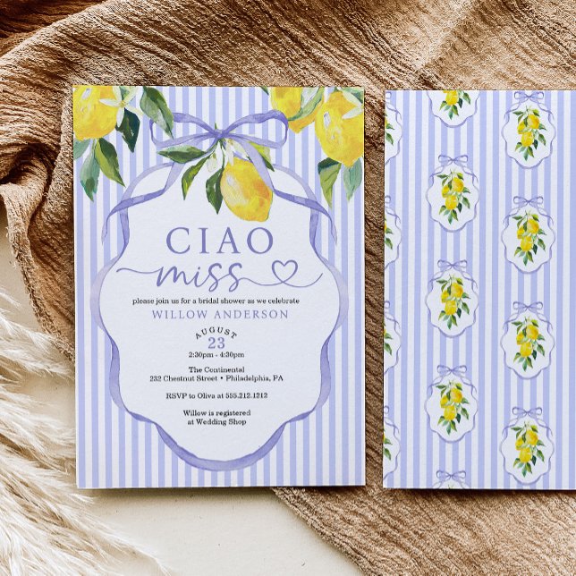 Preppy Citrus Ciao Miss Bröllopsfestinladning Inbjudningar (Skapare uppladdad)